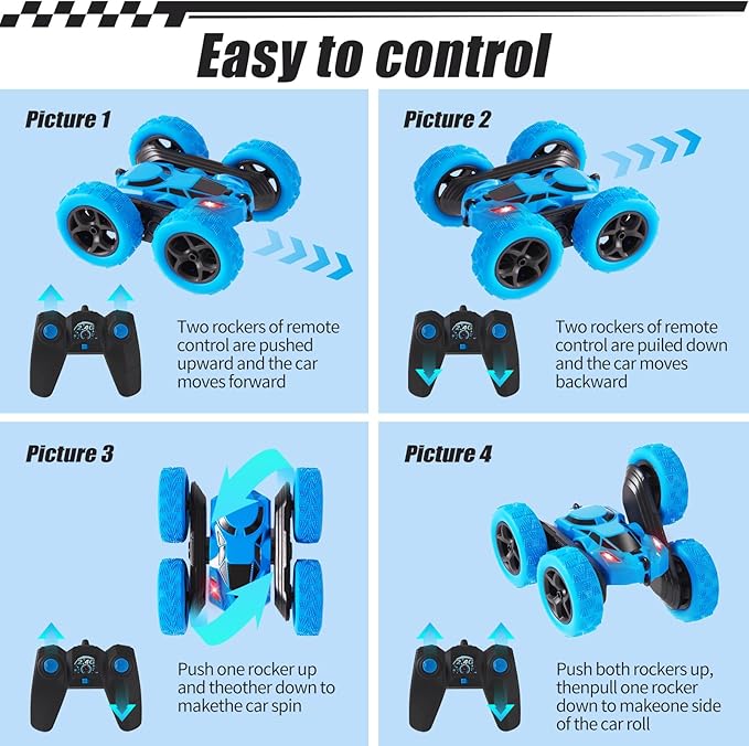 2 Pack RC Drift &amp Stunt Cars1:24 Scale Remote Control Car 4WD High Speed RC Drift &amp Stunt Car with LED Lights 360° Flips 2.4GHz 20KM/H USB-C Batteries Gift for Adults Boys and Girls