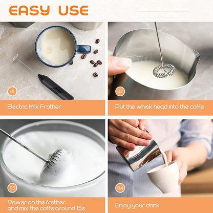 Milk Frother for Coffee, Handheld Battery Operated Electric Milk Frother for Coffee, Latte, Hot Chocolate, Macha, Portable Mini Drink Mixer Blender with Stainless Steel