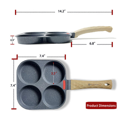 OUTDO.MXT Egg Pan Omelette Pan 4 Cup Nonstick Breakfast Pancake Maker Fried Egg Cooker Eggs Pan Pancake Pan Egg Frying Pan Kitchen Cooking Tool Suitable for Gas Stove Electric Induction Cookware