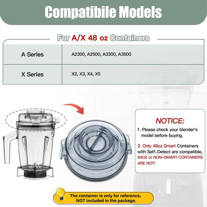 WSEYU Replacement Lid Compatible with 48 oz Container A3500 A2500 A3300 A2300, Top Cover Replacement for X Blender X2 X4 X3 X5 Pitcher 48oz with Self-Detect, BPA Free