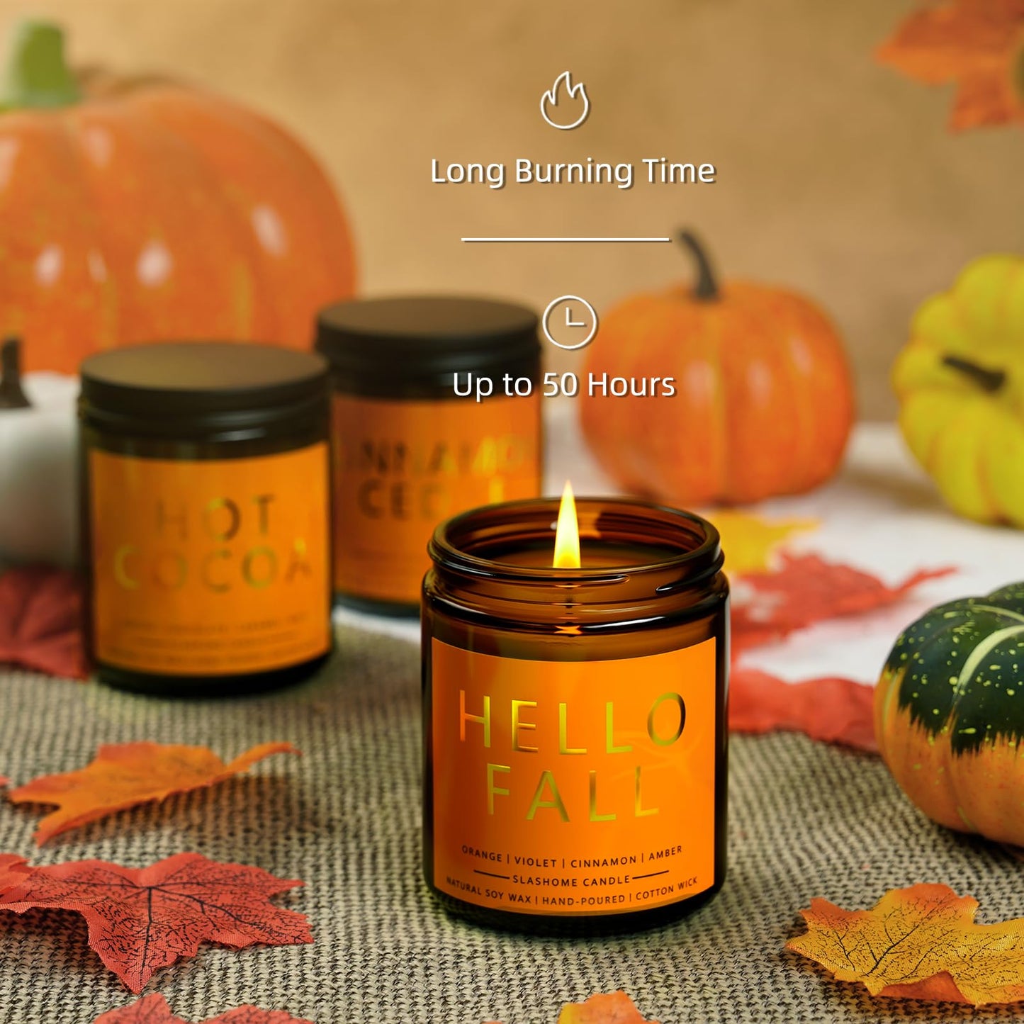 Fall Candles Set | 4 Pack Candles for Home Scented Natural Soy Wax, Autumn Gifts Set for Women Men, Fall Fragrance of Hellofall, Spice Pumpkin, Apple Cider, Hot Cocoa