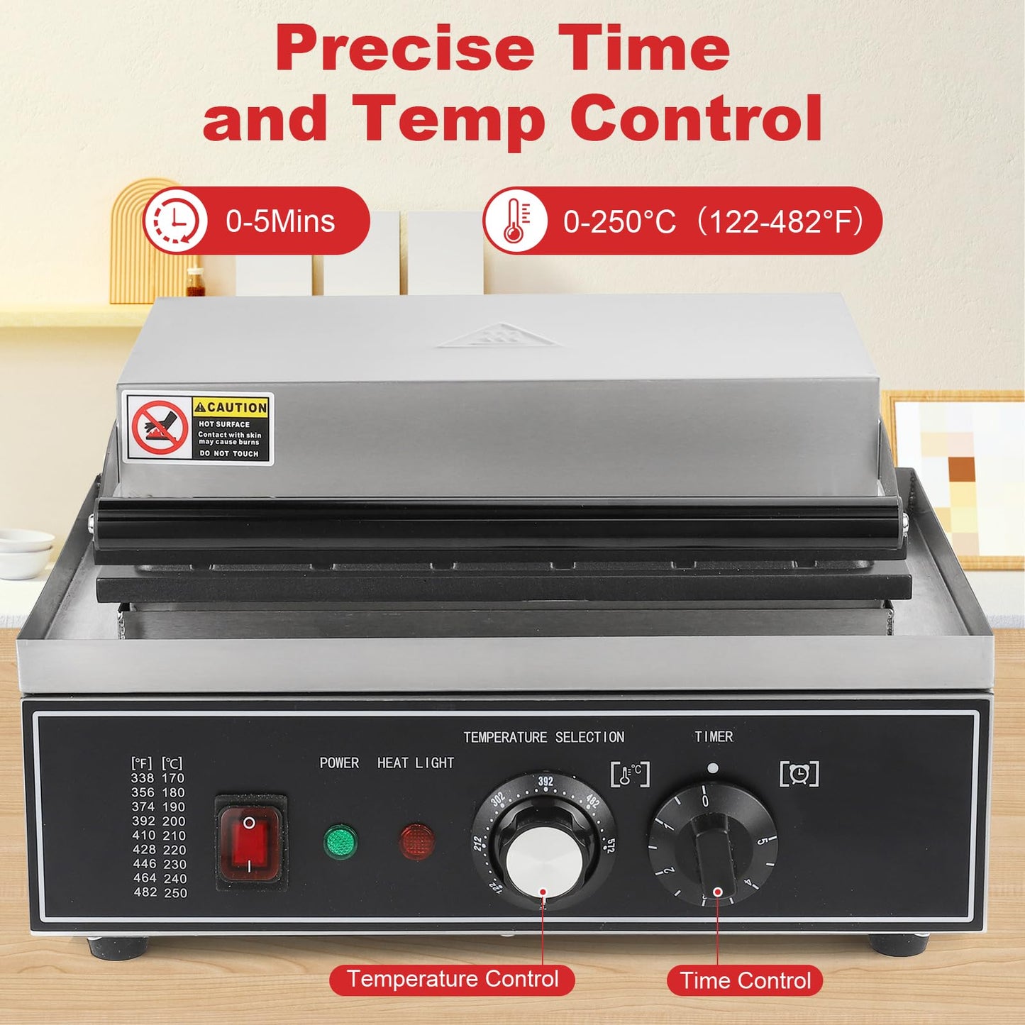 Hiteemer Corn Dog Maker - 1550W Commercial Waffle Stick Maker 6Pcs Non-stick Stainless Steel Corndog Maker Machine 572 ℉ Temperature and Timer for Restaurant Bakery Snack Hotel