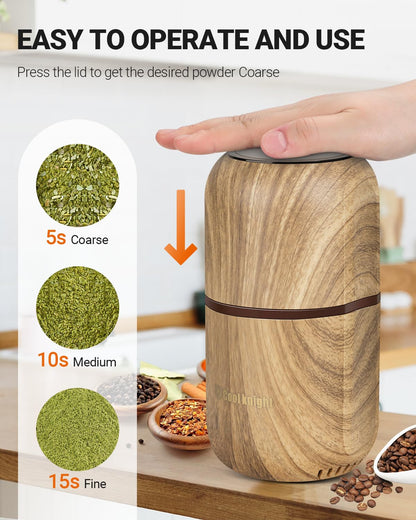 COOL KNIGHT Electric Herb Grinder [Large Capacity/High Rotating Speed]-Electric Grinder for Spices and Herbs (Wood grain 2)