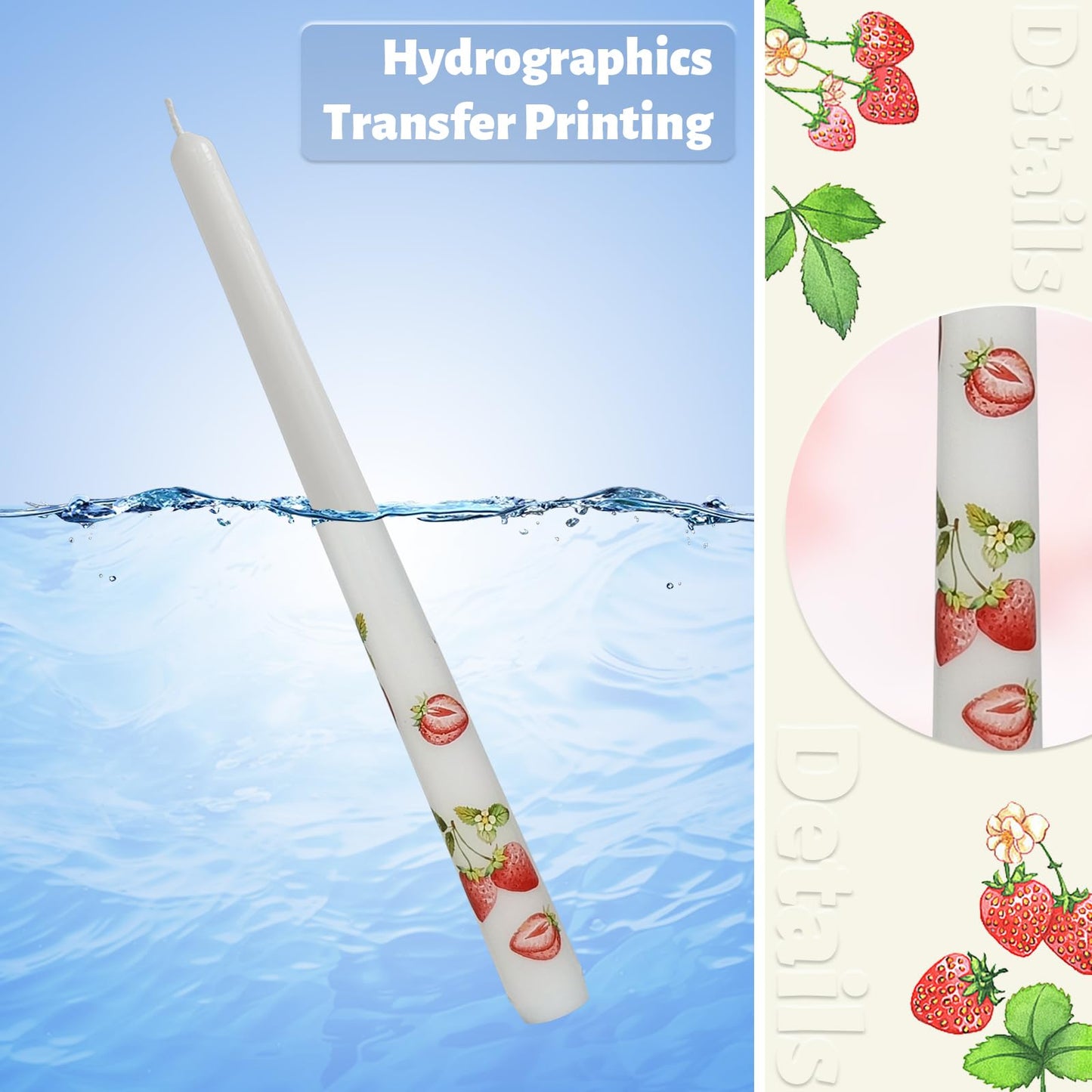 Taper Candles 10 Inch Print Candle Handmade Unscented Strawberry Long Candles 2 Pack Twisted Candlesticks for Wedding Home Decoration Gifts
