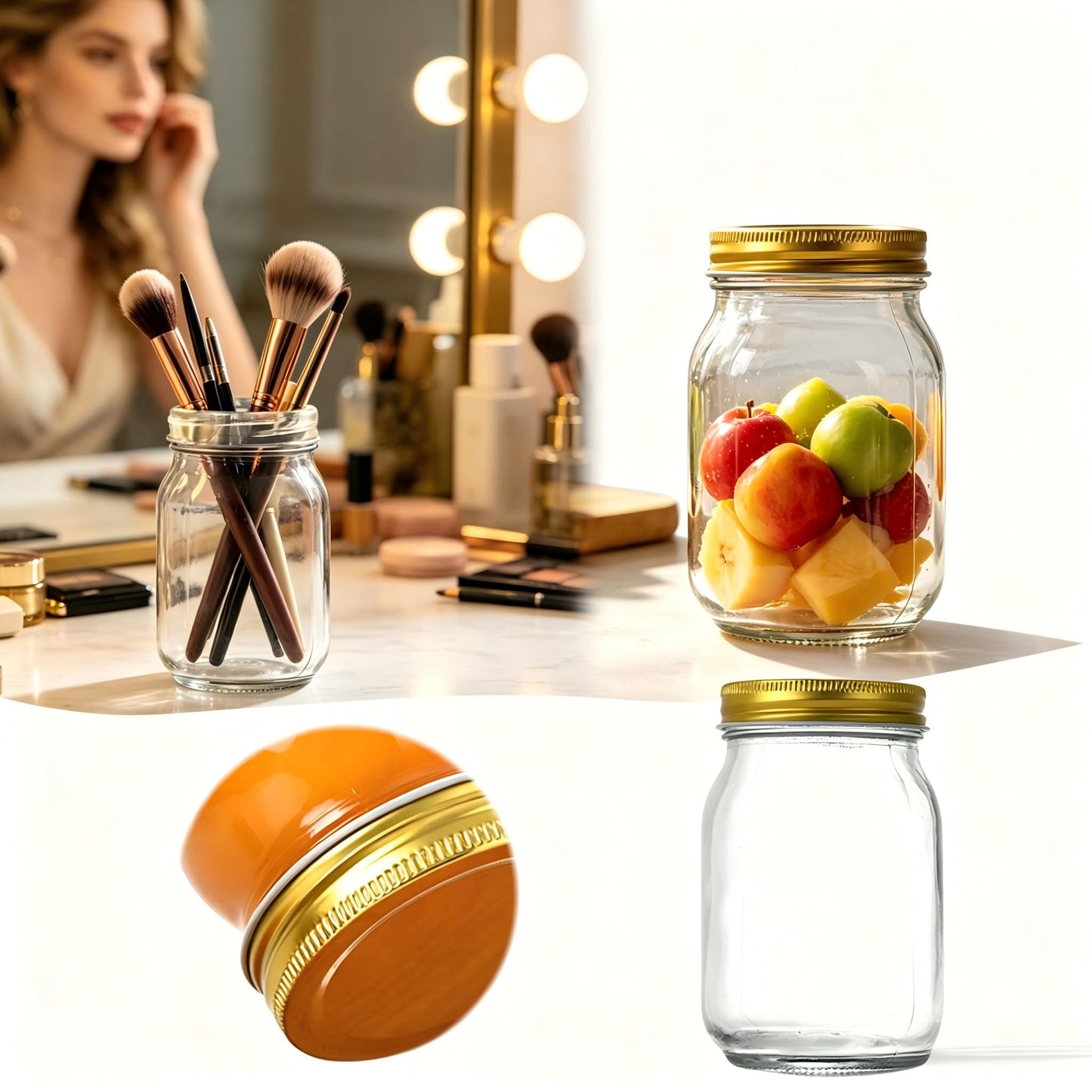 Regular Mouth Mason Jars, 8.3cm Pint Clear Glass Canning Jars with Airtight Metal Lids, Multipurpose Empty Glass Containers for Candle Making, Iced Coffee, Preserves, Salsa Jam Storage (Clear*2Pcs)