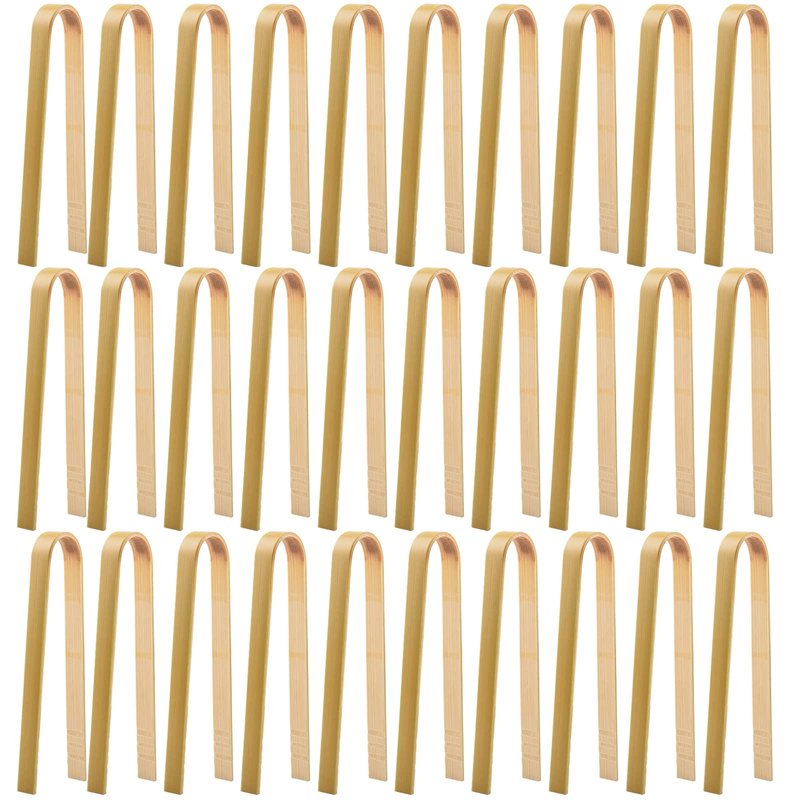 30 Pcs Wooden Tongs for Charcuterie - Mini Bamboo Disposable Tongs for Serving Food, Natural Wooden Cooking Toast