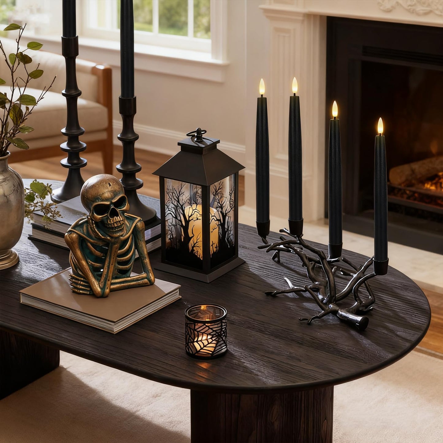 GenSwin Black Flameless Taper Candles with Remote, Halloween Flameless Candles Flickering Battery Operated, Real Wax LED Halloween Candlesticks with 3D Wick for Home Decor(Set of 3, 0.78” x 9.65”)