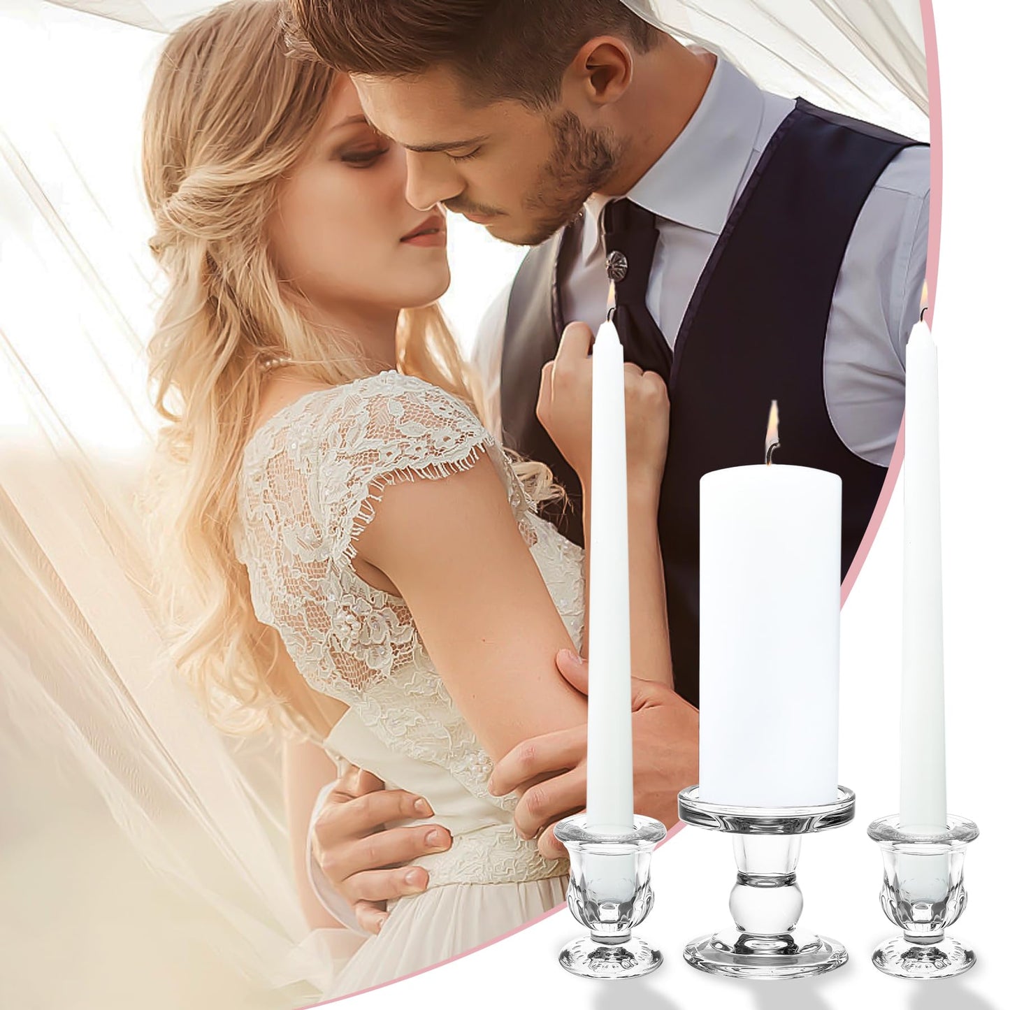 Unity Candle Holder - Glass Candle Holder for Pillar Candle and Taper Candle, Clear Unity Candle Holder Set of 3, Decorative Candlestick Holder Glass Candle Stand for Wedding Table Centerpiece Dinning