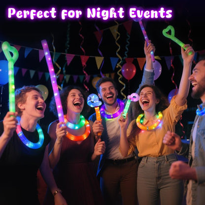 LovesTown 24PCS Light Up Glow Sticks Pop Tubes for Party Favor, Glow in the Dark Party Favor Supplies for Kids Supplies, Light Up Necklace Bracelet Accessories for Boys Girls Birthday