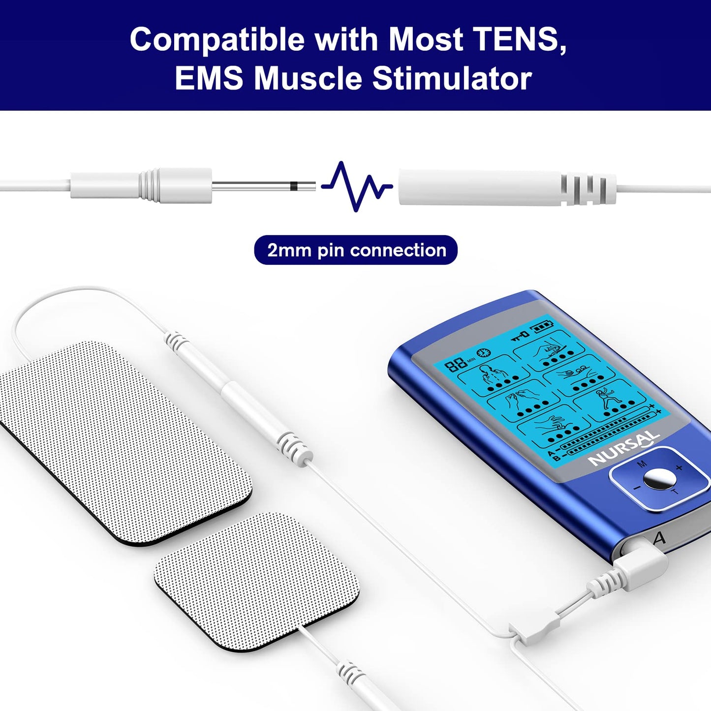 TENS Unit Replacement Pads, NURSAL Reusable TENS Electrode Pads 2x2 20pcs with Upgraded Self-Stick Performance for Electrotherapy, Compatible with AUVON TENS, TENS 7000