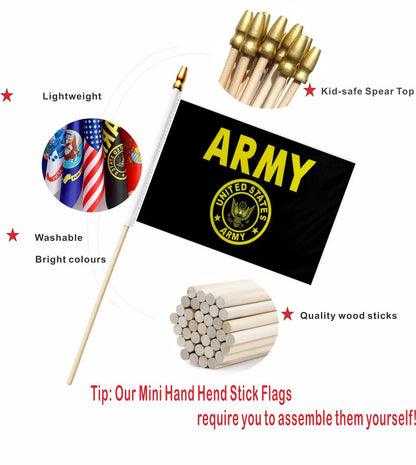 LUSEOAN 20 Pack Military Flag Set Small Mini Army Armed Forces All Branches Handheld Flags on Wooden Stick for Veterans Day,Memorial Day,US Fourth of July Decorations,5x8 Inch