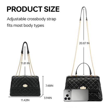 Goinsound Quilted Purse for Women Medium Flap Shoulder Bag with Gold Hardware Chain Black