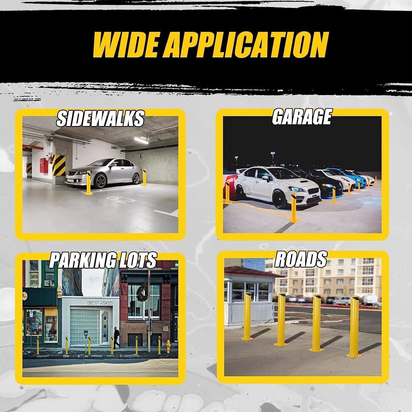 Safety Bollard 4 Packs,48 Inch Height Bollard Post, 4.5 Inch Diameter, Yellow Safety Steel Bollard Post with 16 Anchor Bolts, for Traffic Control, Driveway Barrier, Parking Pole