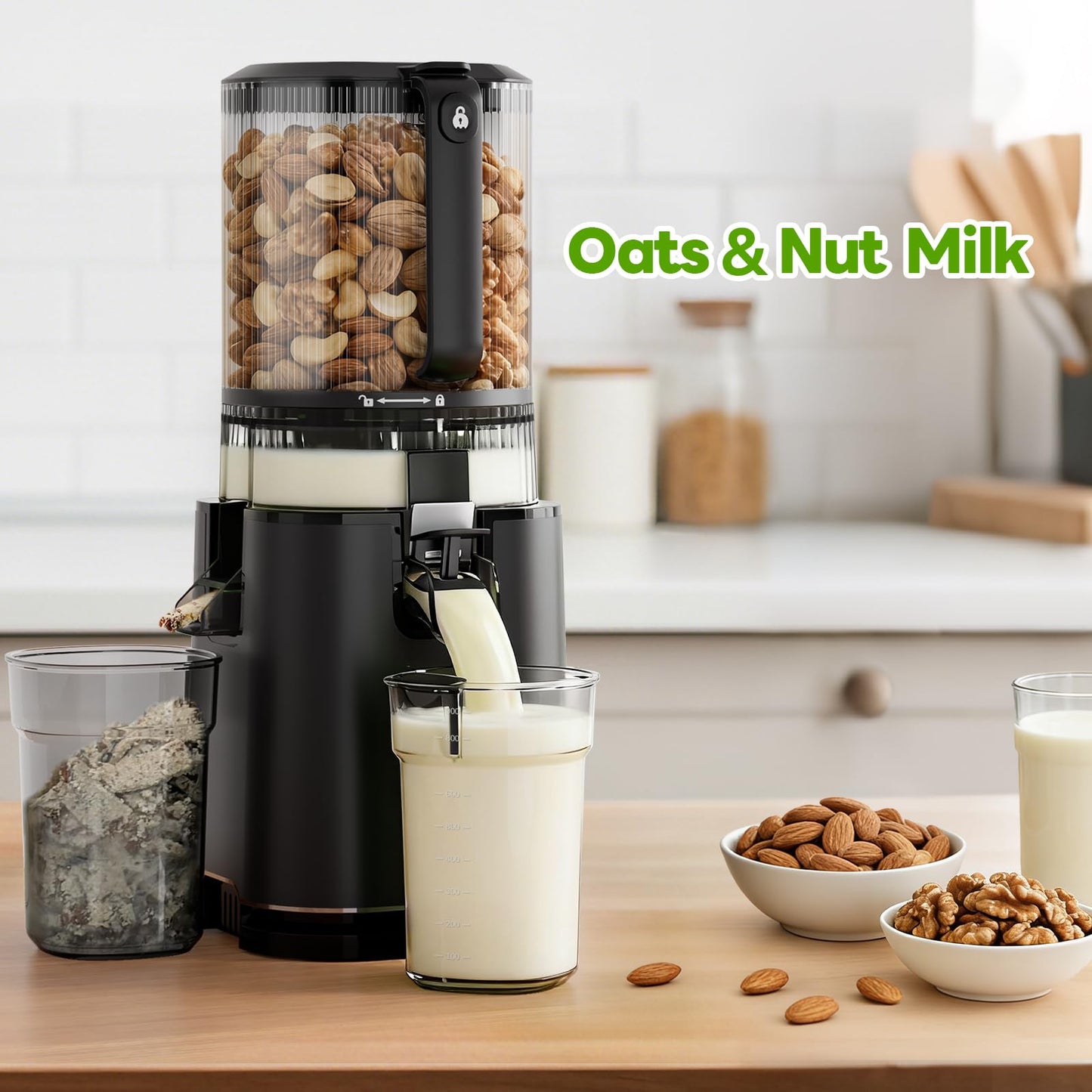 ECOSELF 3-in-1 Juicer with 3 Filters (Juice/Sorbet/Nut Milk), 6.0" Wide Mouth Hopper, Juicer Machines With Self Feeding & Hands-Free, Cold Press Juicer for Family Party, High Juice Yield, With Brush