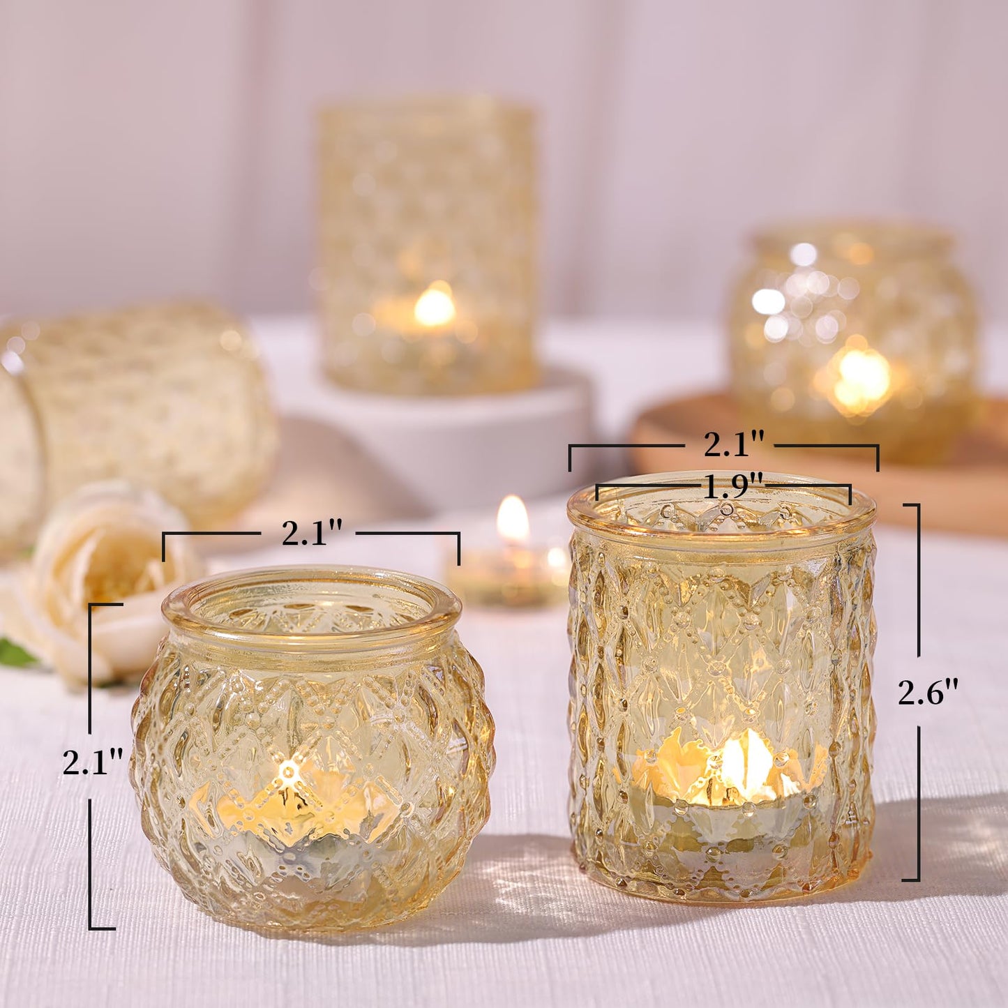 NITIME 12Pcs Assorted Gold Votive Candle Holders, Tea Light Candle Holder for Table Centerpiece, Gold Candle Holders for Wedding Centerpieces, Brithday and Holiday Decorations