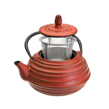 IBILI Teapot Set Oriental-Ceylan with Filter 0,7 l of cast Iron, Black/Red, 17 x 16 x 10 cm