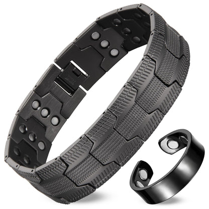 Fashtour 3X Copper Bracelet for Men Triple Ultra Strength Magnets, Masculine Design Pure Copper Magnetic Bracelet & Ring Set, Adjustable Length with Sizing Tool (Gunmetal)