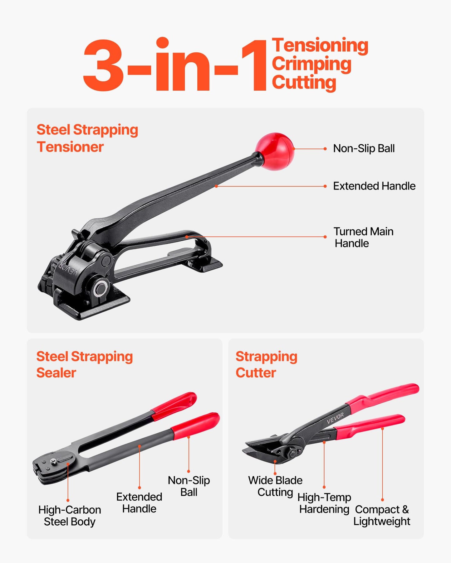 VEVOR Steel Banding Strapping Kit, Heavy Duty Banding Sealer Tool with 600 ft Binding Straps, 300 Metal Seals, Manual Pallet Packaging Strapping Kit for Warehouse, Transportation, Industrial Bundling