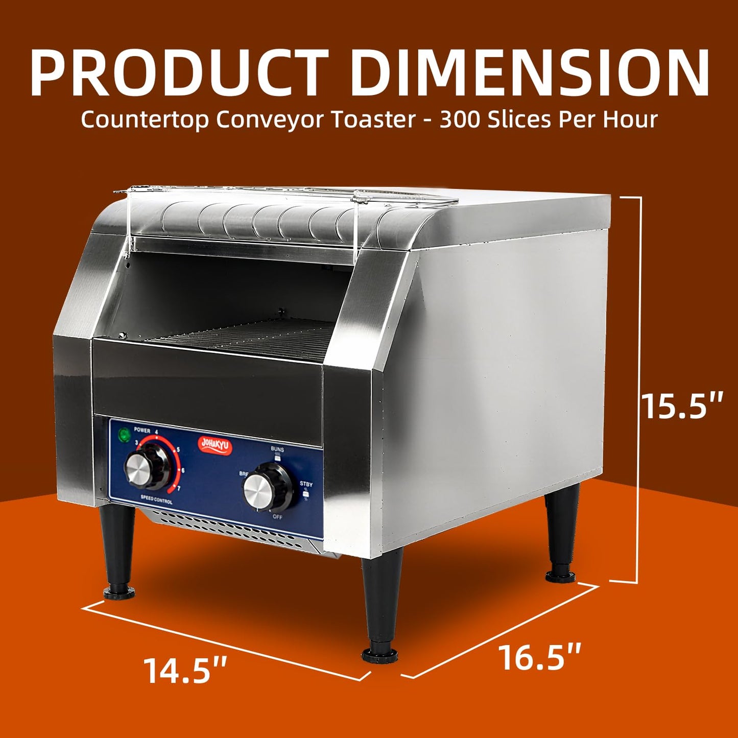 JOHAKYU Commercial Conveyor Toaster, 300 Slices/Hour Heavy Duty Stainless Steel Toaster for Buns, Bagels & Bread, Restaurant Grade with Cleaning Accessories