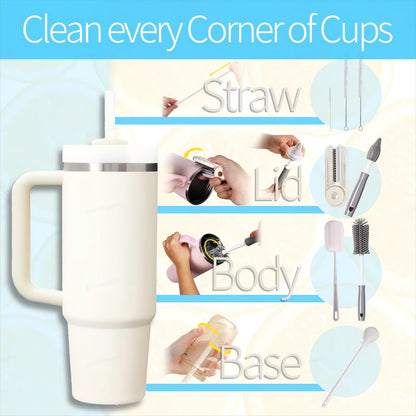 Dosanlues 8Pcs Water Bottle Cleaner Brush Compatible with Stanley, Multipurpose Brush Cleaner Kit with Nylon Straw Brush 4 in 1 Bottle Gap Cleaner and Silicone Cup Cleaners