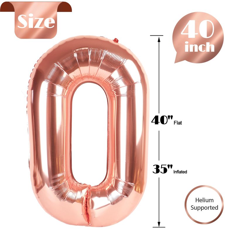 Rose Gold Number Balloon 40 Inch, 0 Number Balloons, 10 20 30 40 50 Numbers Balloon Birthday Decorations, Party Supplies for Women Men