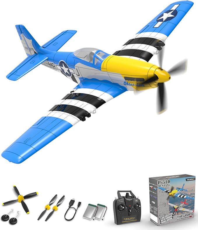 VOLANTEXRC RC Plane 4 Channel P51D Mustang Remote Control Airplane Fighter RTF with 6-Axis Gyro 3 Modes Easy to Fly 2.4GHz Radio Controlled Aircraft for Beginners &amp Adults (Blue)