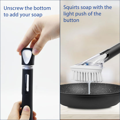 RIMAY Soap Dispensing Dish Brush, Dish Scrubber with Soap Dispenser, Dish Soap Brush, Dish Wand with Soap Dispenser Kitchen Brush for Dishes, Pans, Sink, Pots