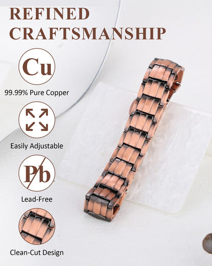MagnetNova Ultra Strength 99.99% Pure Copper Bracelets for Men, Magnetic Bracelet with 5000 Gauss Magnets, Adjustable Size with Sizing Tool & Gift Box