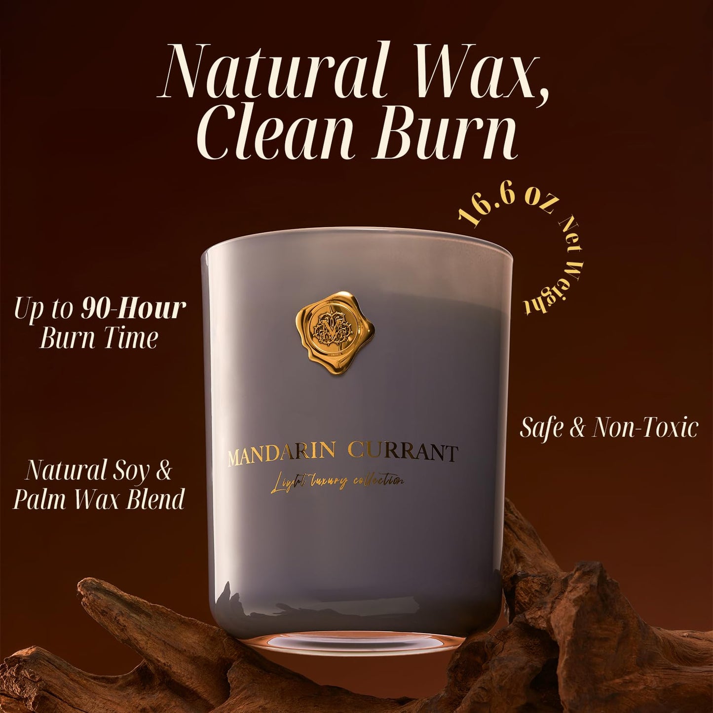 M&SENSE Mandarin & Currant Scented Candle | 90-Hour Burn,16.6 oz | Long-Lasting for Mood Healing and Gifting | Natural Non-Toxic Soy Wax | for Bathroom, Kitchen, Office