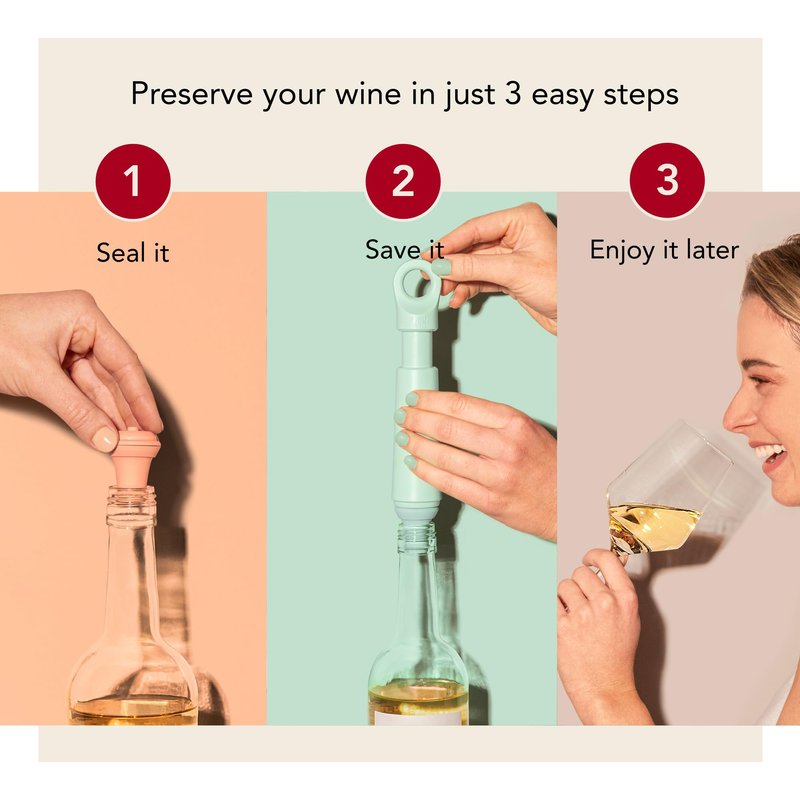 Vacu Vin Wine Saver Loop – Made in the Netherlands – Premium Wine Preserver Pump with Stopper – Reseals & Preserves Wine – Airtight Air Removal System – Graphite