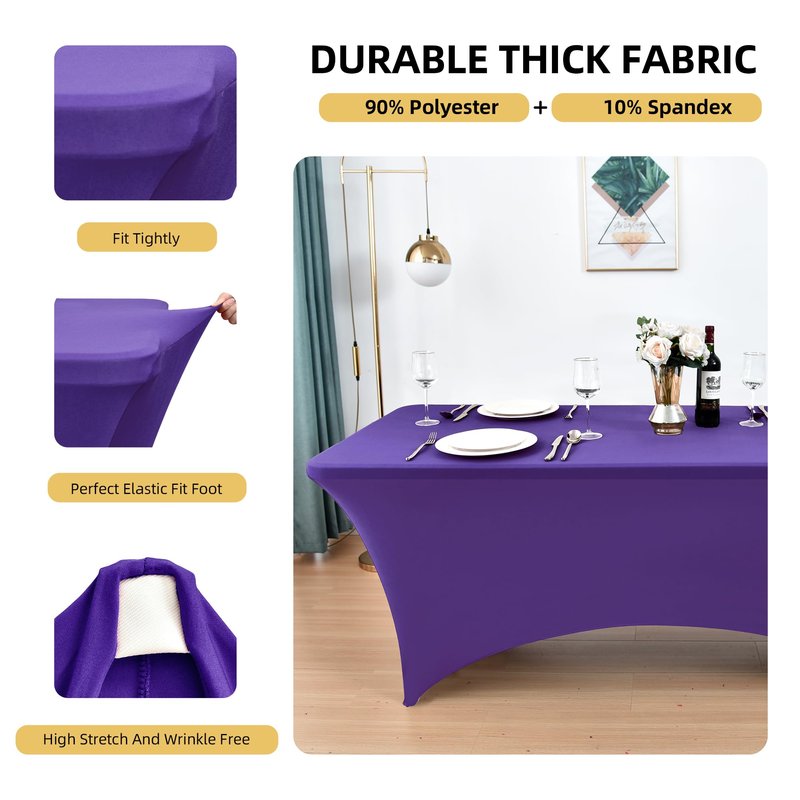ZarzaaSik 10-Pack 8ft Spandex Table Covers for Rectangle Folding Tables - Washable Elastic Tablecloth - Ultimate Fitted Table Protector for Parties, Trade Shows, Banquet, and Wedding