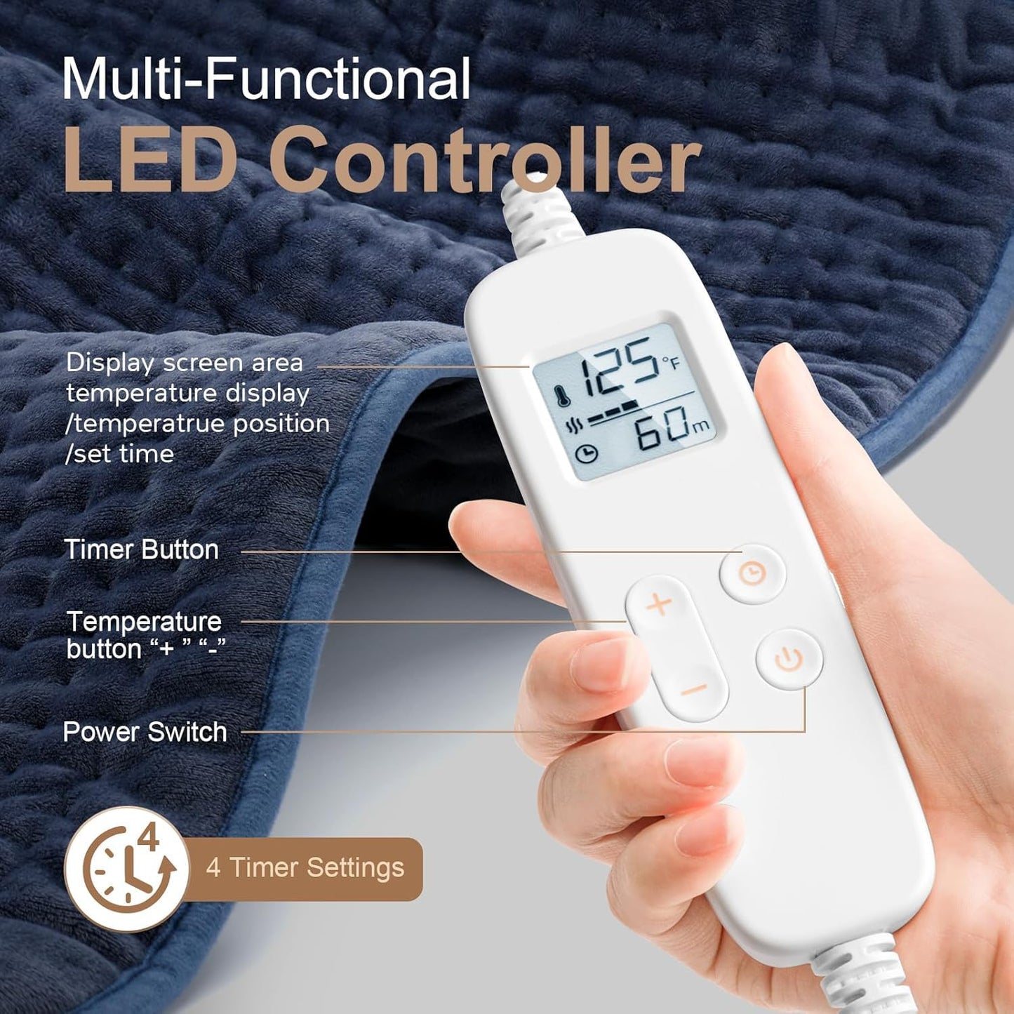 VAAGHANM Heating Pad: 33 x 17 inches Electric Heating Pad for Back Pain Relief -Extra Large Heat Pad for Shoulder/Neck/Cramp/Menstrual Pain - Upgraded 6 Timer & 6 Temperature Controller