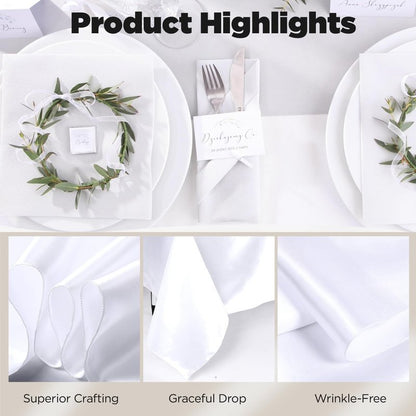 White Tablecloths for Rectangle Tables 10 Pack 60 x 126 Inches Reusable and Washable Table Clothes for 6-8 Ft Tables Polyester Fabric Wrinkle Resistant Heat Proof Table Covers for Wedding Party