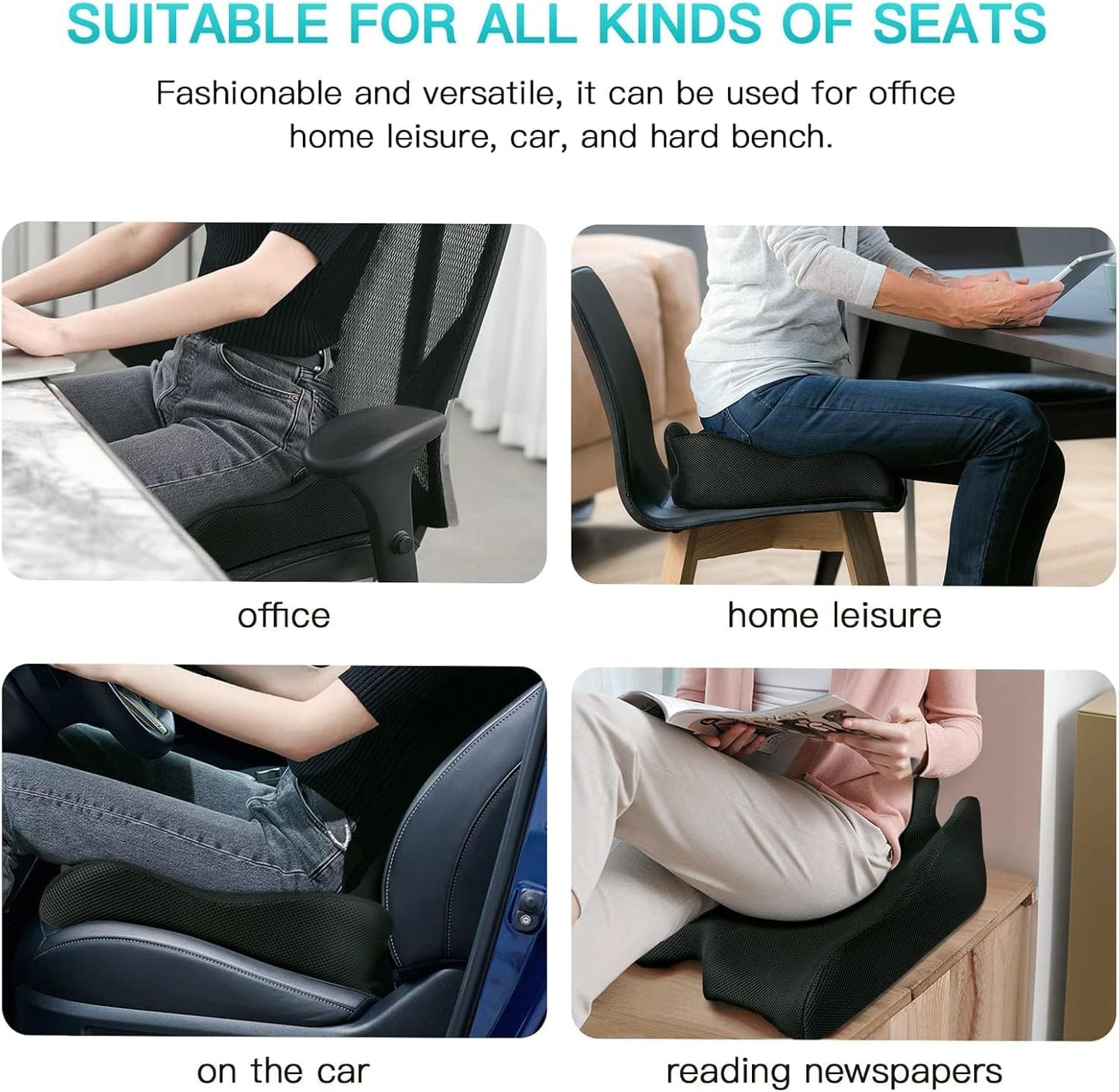 Benazcap X Large Memory Seat Cushion for Office Chair Pressure Relief Sciatica & Tailbone Pain Relief Memory Foam Firm Coccyx Pad for Long Sitting, for Office Chair, Gaming Chair and Car Seat Upgrade