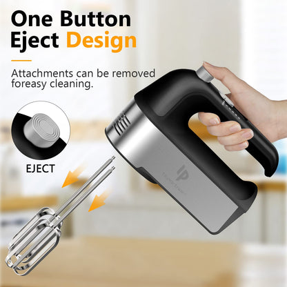 Hand Mixer Electric, 450W Kitchen Mixers with Scale Cup Storage Case, Turbo Boost/Self-Control Speed + 5 Speed + Eject Button + 5 Stainless Steel Accessories, For Easy Whipping Dough, Cream, Black