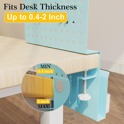 Desk Side Storage Under Desk Laptop Holder, No Drill Hanging Desk Organizer with Pen Holder, Clamp-On Table Side Tray Desktop Organization Mount for Office and Home (White)