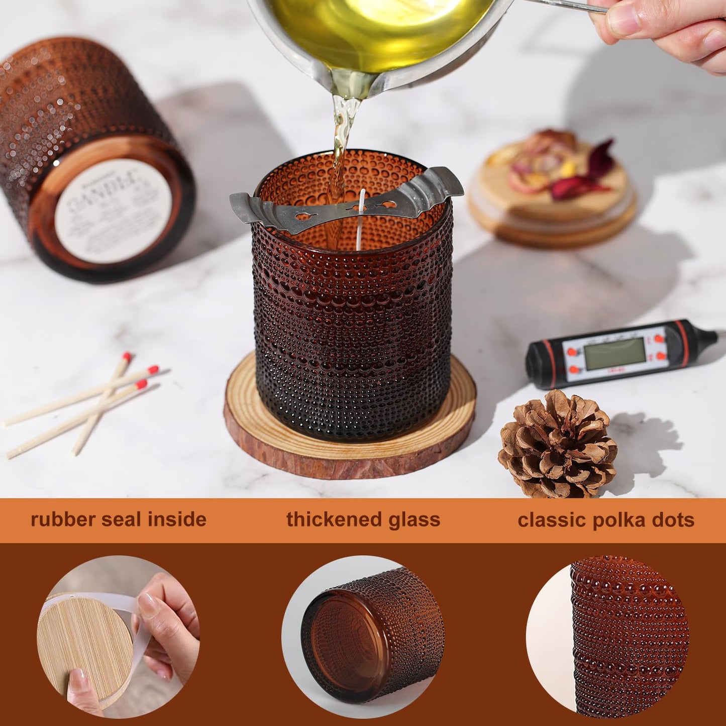 DARJEN 14 OZ Amber Candle Jars for Making Candles- 8 Pack Empty Glass Candle Making Jars with Bamboo Lids and Labels, Candle Making Supplies Candle Containers for Home DIY