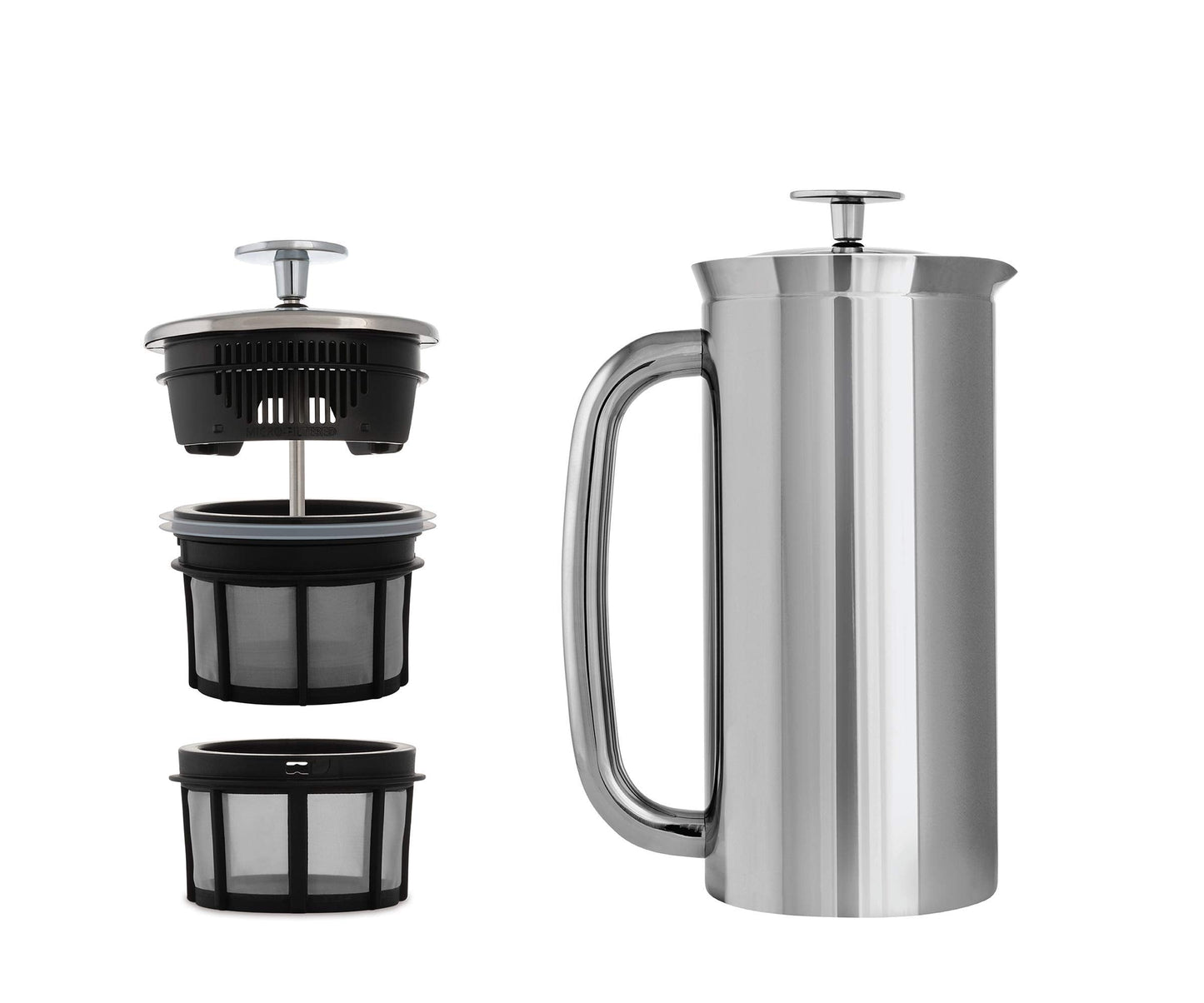 ESPRO - P7 French Press - Double Walled Stainless Steel Insulated Coffee and Tea Maker with Micro-Filter (Polished Stainless Steel, 18 Oz) Coffee Paper Filters (100 Count)