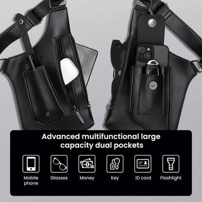 DOEUTLQ Leather Double Shoulder Armpit Bag for Men Underarm Concealed Rover The Holste Vest for Mens Adjustable Leather Bag (Black)