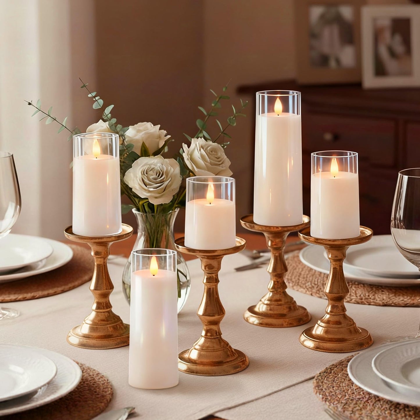 Raycare Flameless Candles Battery Operated with Remote Timer, Acrylic Flickering LED Pillar Candle for Valentine's Day, Home Decor, Gift for Family and Friend, White, Set of 5
