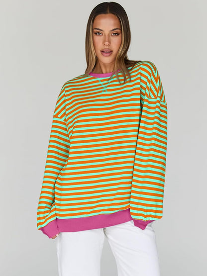 Trendy Queen Oversized Sweatshirt for Women 2025 Fall Crewneck Striped Long Sleeve Shirts Hoodies Cute Top Y2K Outfits