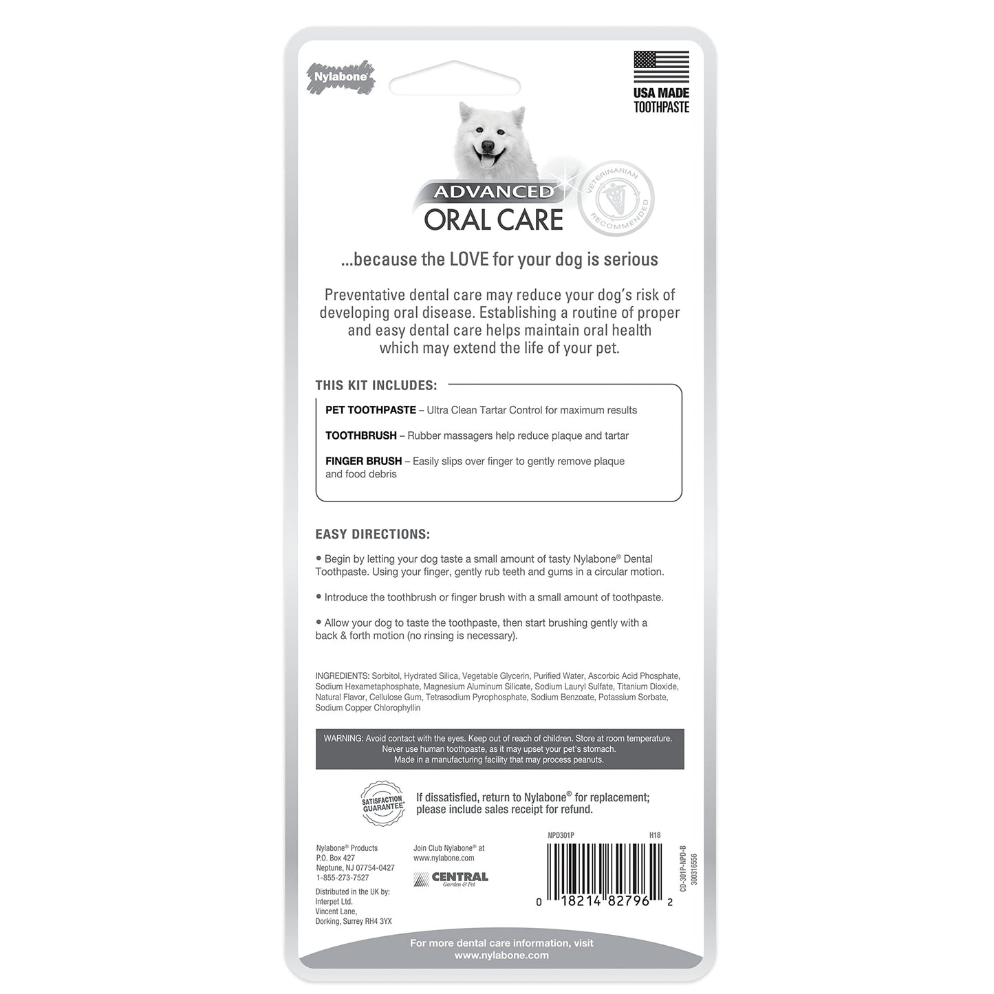 Nylabone Advanced Oral Care Dog Dental Kit Original Flavor 2.5 oz.
