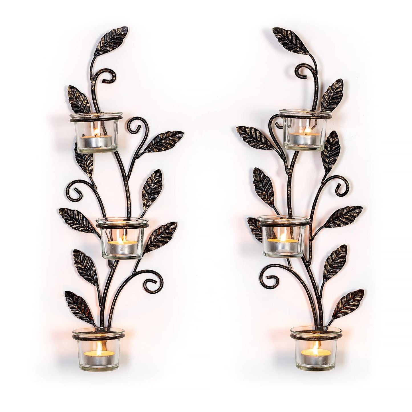 Sziqiqi Wall Sconces Candle Holder - Wall Candle Holder Black Tea Light Candle Sconce Vintage Wall Sconce Set of 2 for Living Room Wall Mount Candle Sconces for Bathroom Dining Room