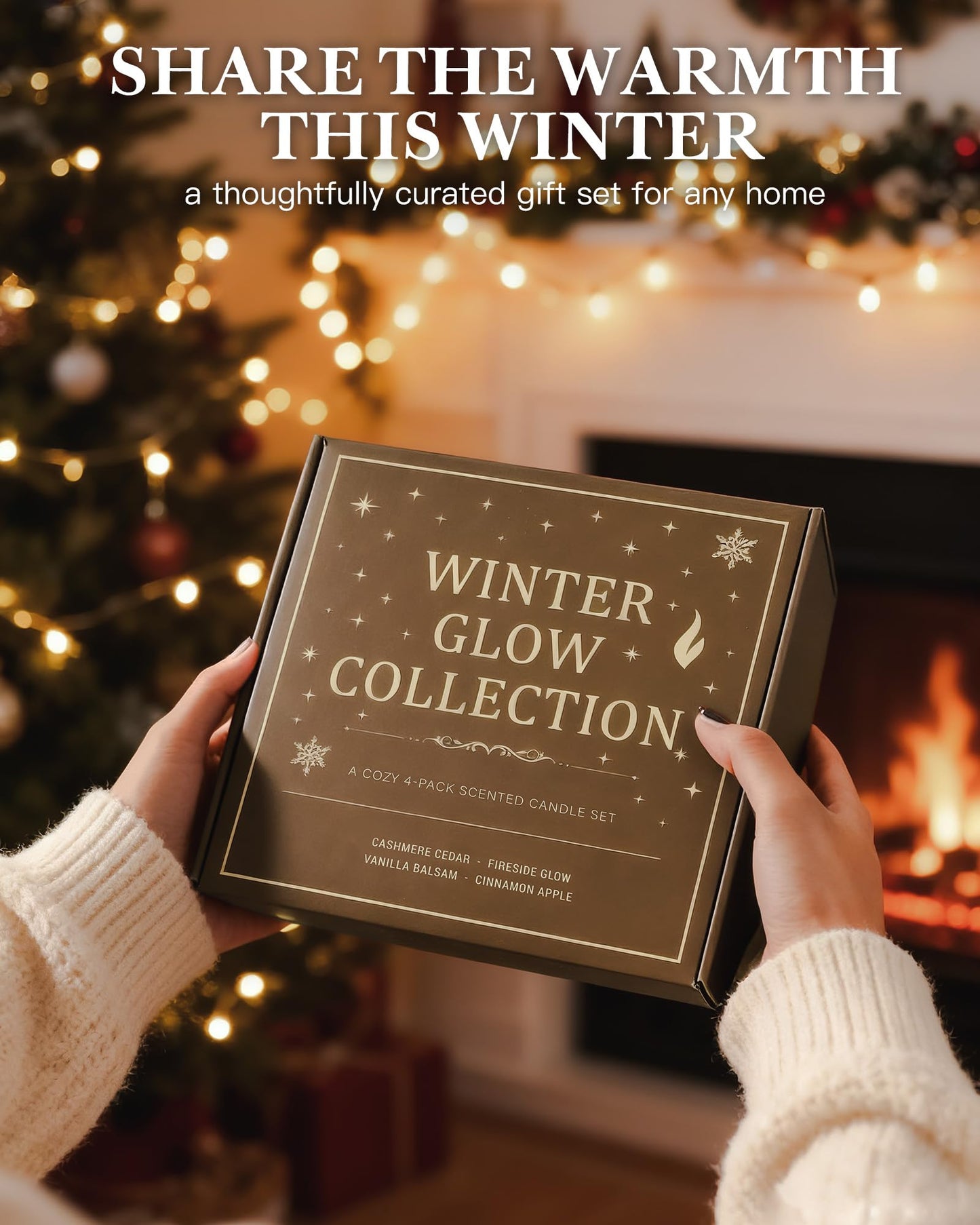 Scented Candles Gift Set for Women - 4 Pack Soy Candles for Home Scented, Long Lasting Winter Candle Set with Cashmere Cedar/Fireside Glow/Cinnamon Apple/Vanilla Balsam, Birthday Valentine's Day Gifts