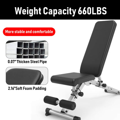 leikefitness Adjustable Weight Bench Foldable Workout Exercise Bench with Automatic Lock for Upright Incline Decline and Flat Full Body Exercise