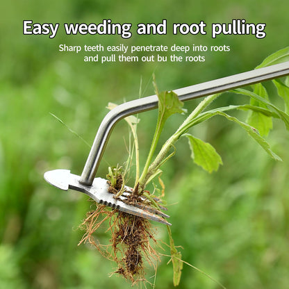 GANCHUN Weed Puller Tool，2024 New Garden Weeder Tool Stainless Steel Hand Weeder Tool,4 Teethes Dual Purpose Weed Remover Tool Weeding Tools for Gardening (Rubber Handle)