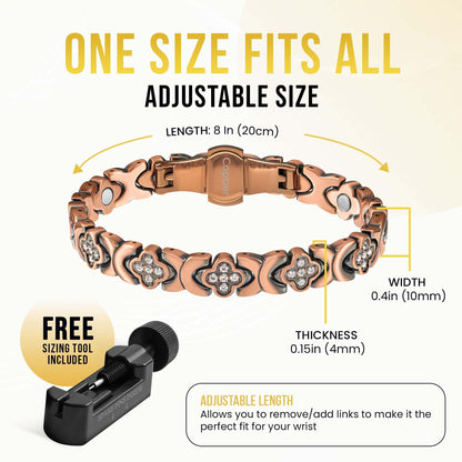 MagnetRX® Women’s Pure Copper Magnetic Bracelet - Ultra Strength Magnetic Copper Bracelet - Adjustable Length with Sizing Tool (Copper Clover)