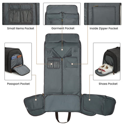 S-ZONE Carry On Garment Bag for Travel Convertible Garment Duffle Bag Suit Bags for Men Women Travel 2 in 1 Hanging Suitcase Business Travel Bag with Toiletry Bag, Black, 50l