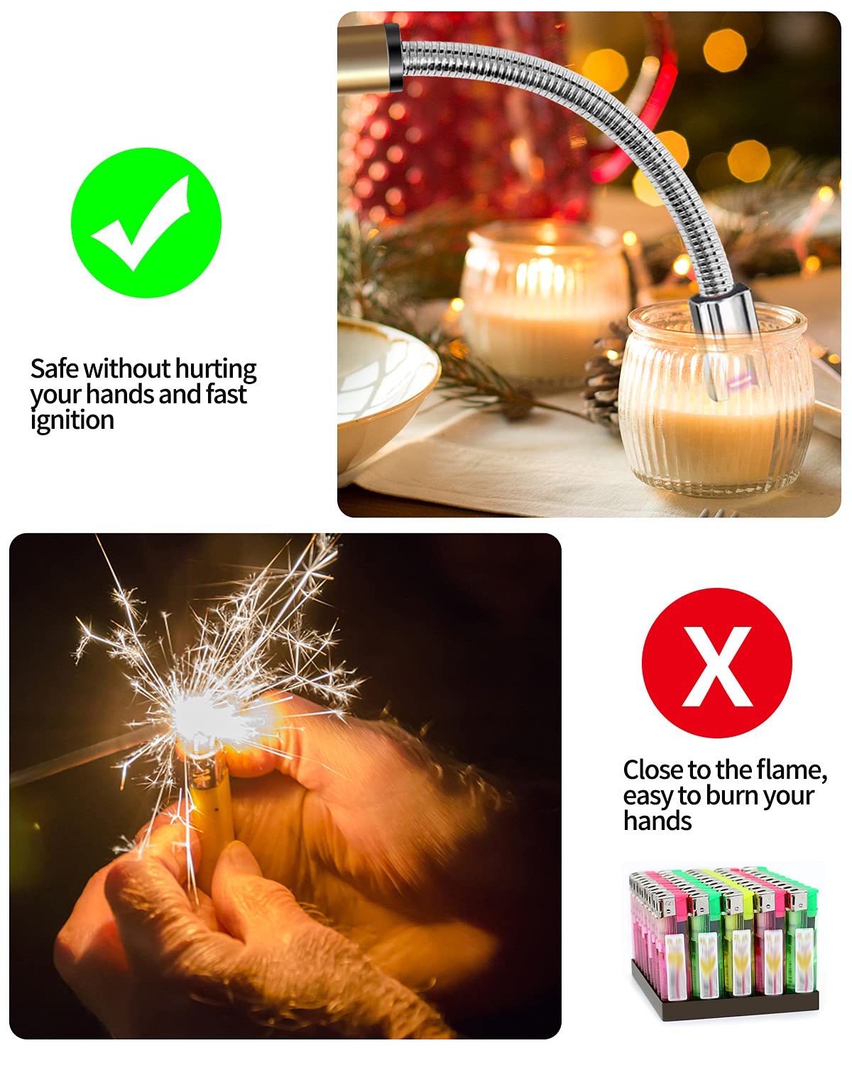 VEHHE Long Lighter, Rechargeable USB Arc Lighter with LED Battery Display Flexible Neck Lighters for Candles Grill Gas Stoves Camping Barbecue