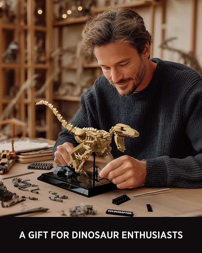 Nifeliz Velociraptor Fossil Model Set Dinosaur Skeleton Building Set with Display Base for Adults Collectible Gift for Dinosaur Enthusiasts (498 PCS NF10357)